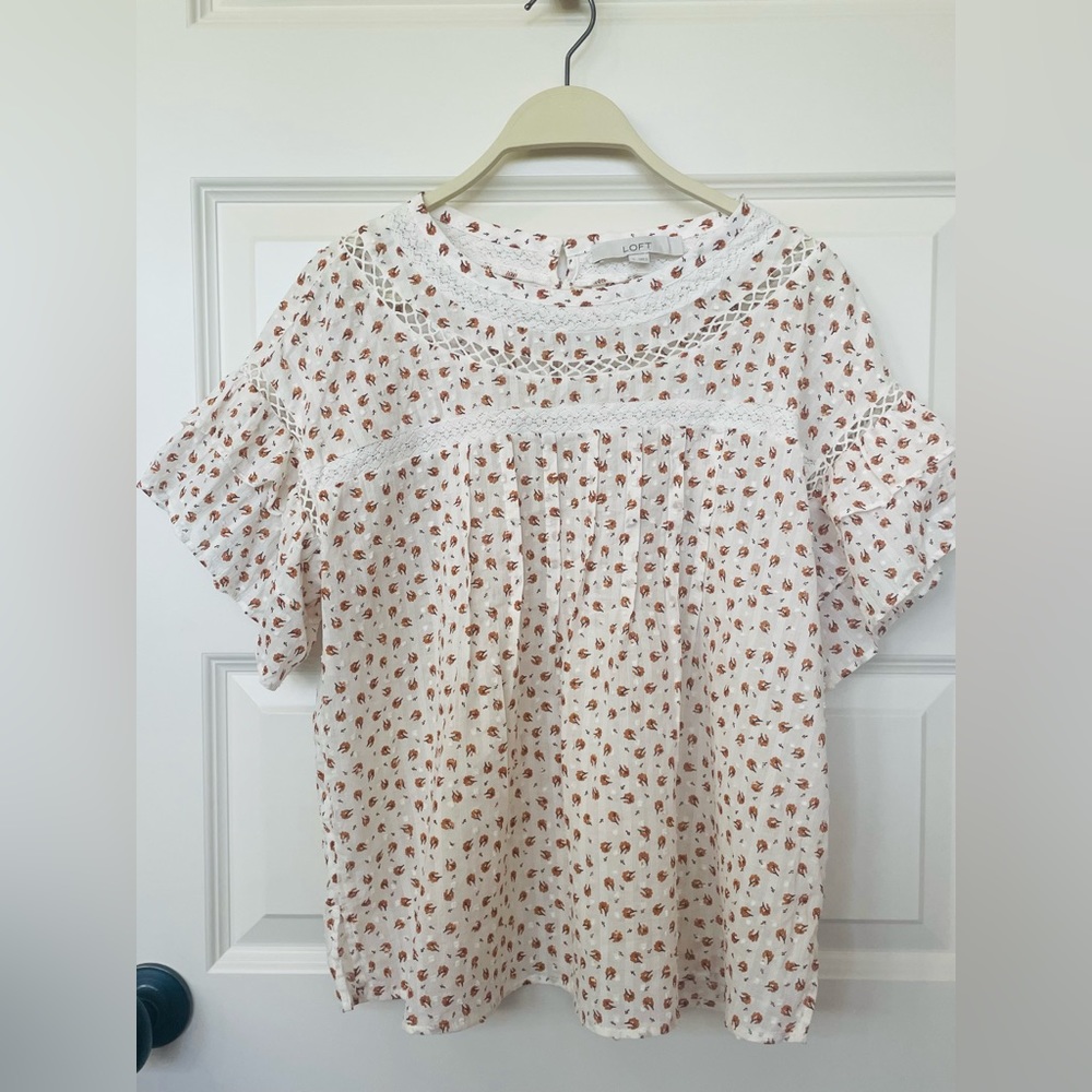 LOFT White and Brown Floral Top
